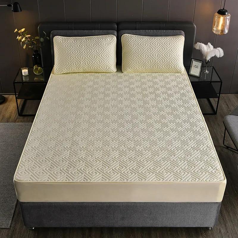 Washable Mattress Cover with Elastic Band Quilted Cotton Fitted Bed Sheet Thicken Bed Cover Mattress Protector for Queen King
