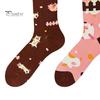 1 Paar Winter-Cartoon-Socken, asymmetrischer Tierdruck, gestapelte Socken, Wadensocken in Mittelrohrform, Sport-Homewear-Socken, dehnbare Schuhe zum Gehen und Joggen