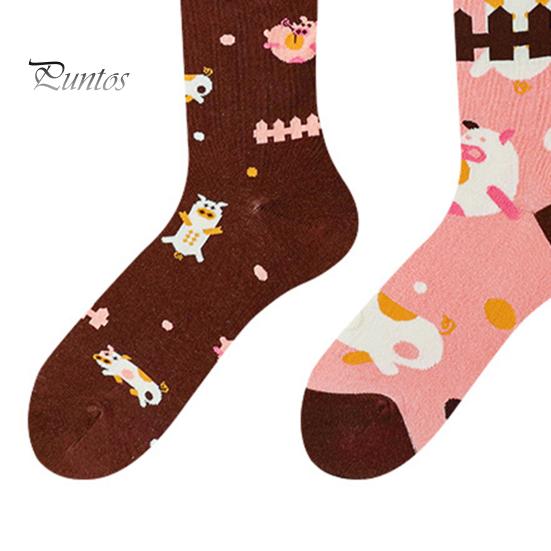 1 Paar Winter-Cartoon-Socken, asymmetrischer Tierdruck, gestapelte Socken, Wadensocken in Mittelrohrform, Sport-Homewear-Socken, dehnbare Schuhe zum Gehen und Joggen