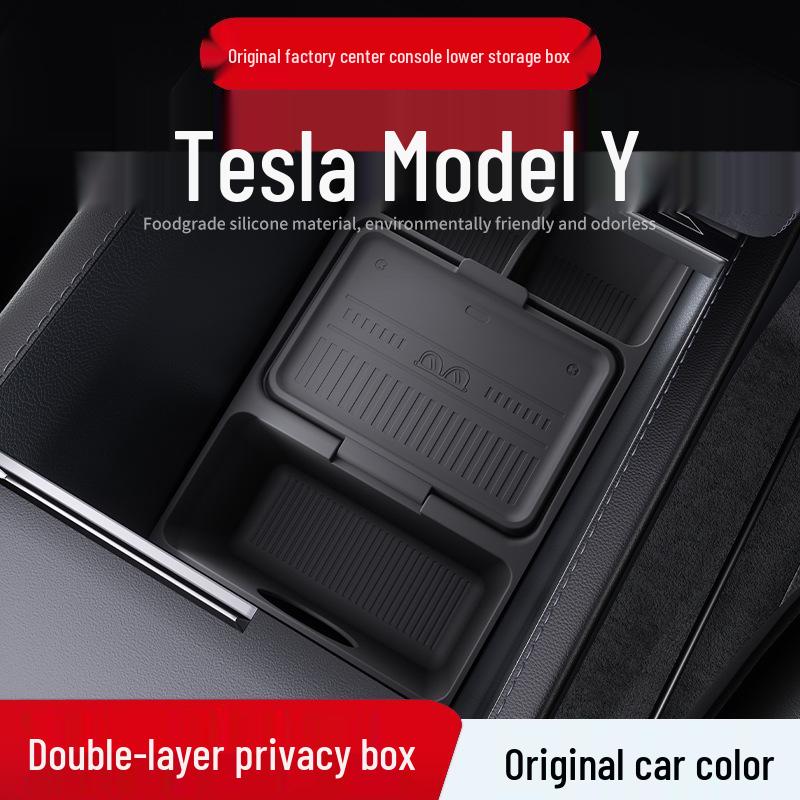 Tesla Middenconsole Opbergbox: Originele Autokleur, Handige Siliconen Organizer voor Onderste Consolelaag