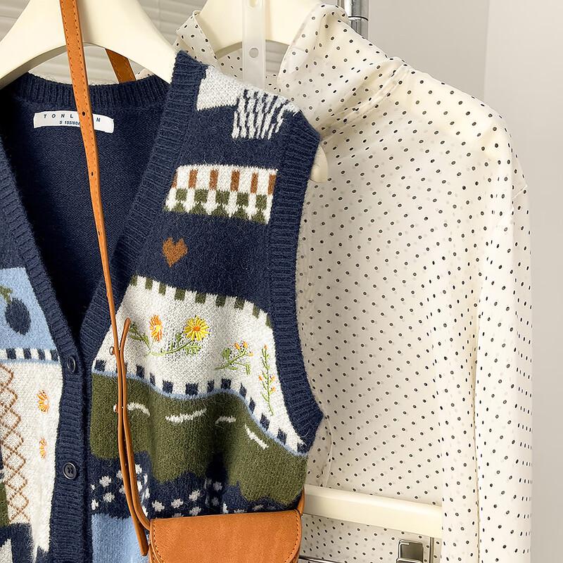 TonLion Women's V-Neck Playful Pattern Cardigan Vest