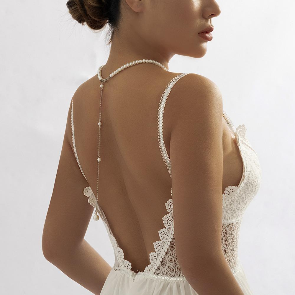 Retro Baroque Imitation Pearl Beaded Tassel Long Chain Back Chain Choker Necklace for Women Wedding Party Temperament Jewelry