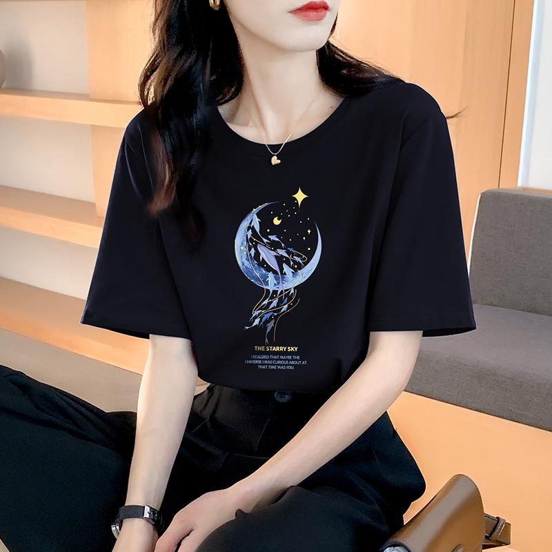 

Loose cotton short-sleeved t-shirt women s summer wear new beautiful chic top niche design sense popular printing trend 3XL