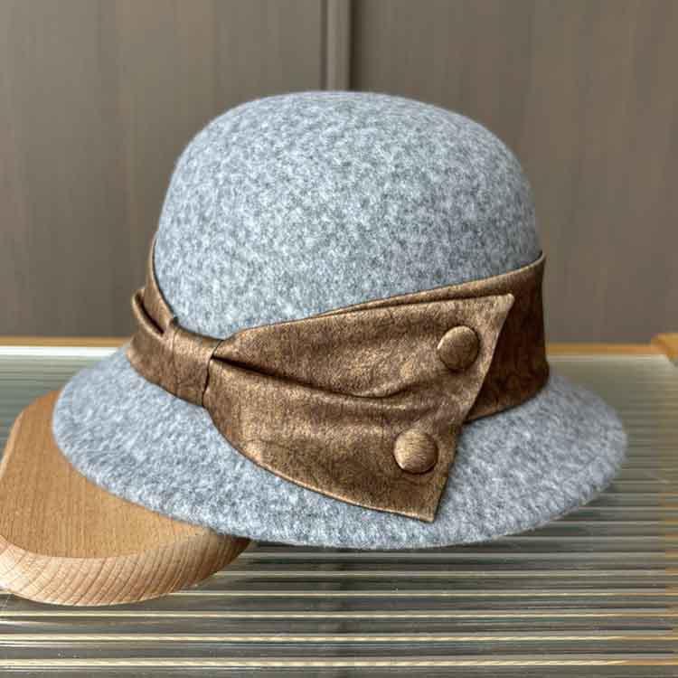 New Contrasting Color Big Bow Top Hat Autumn and Winter Woolen Hat Women's Retro Fisherman Basin Hat