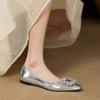 Fashion Women's Flat Shoes Square Toe Silver Rhinestone Ladies Footwear Slip-on Retro Non Chic and Elegant 2025 Trend Spring Vacation 39