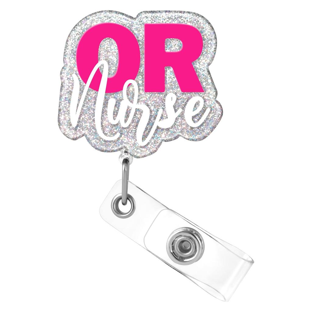 Badge Reel With Belt Clip  Nurse Badge Reel  Department Name Tag Glitter Acrylic Badge Reel For Nurse