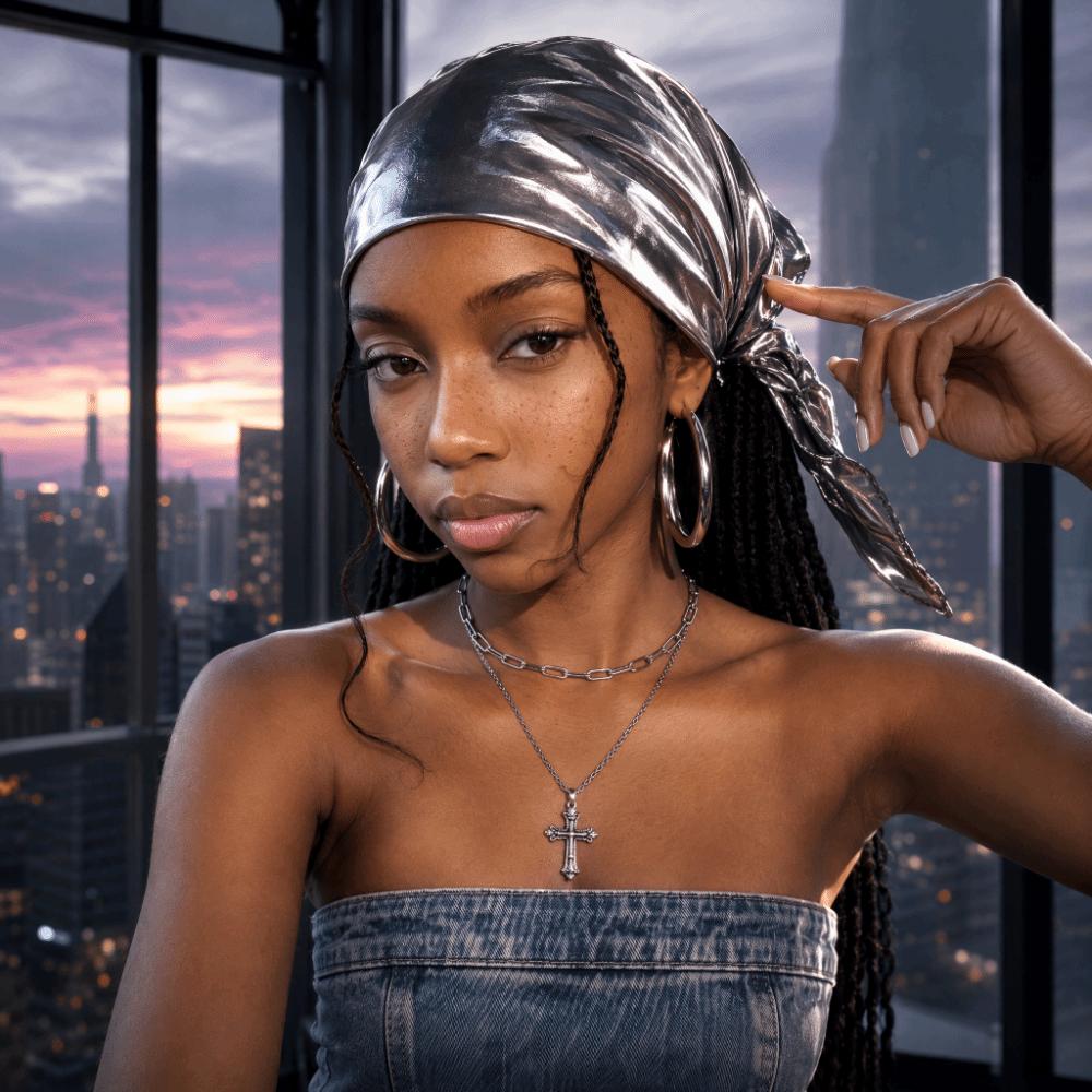 Retro Metallic Shiny Head Scarf Blingbling Style Punk Head Scarf Triangle Head Scarf  For Women