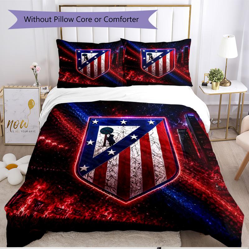 Sada 3ks povlaků na přikrývku (1 * Povlak na přikrývku + 2 * Povlak na polštář, Bez jádra), Měkká celoroční povlaková souprava Atletico Madrid, Dárek pro dekoraci domácí ložnice