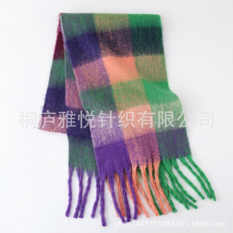 Premium color plaid scarf women's winter warm scarf mohair thickened scarf versatile shawl