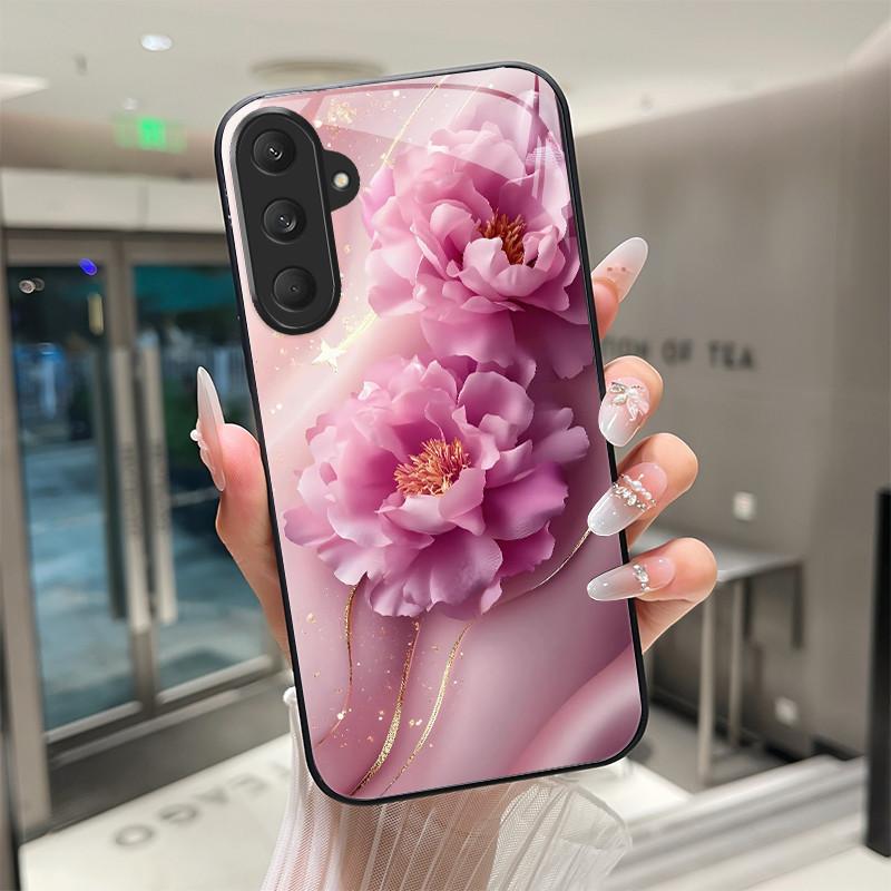 

Чехол Милые кошки Розовый цветок Для Samsung Galaxy M55 M54 M35 M15 M14 5G Чехол для телефона из закаленного стекла Защитная задняя крышка Жесткий корпус Samsung M14
