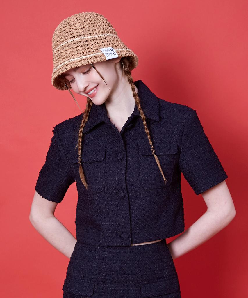 Seullipiseullib Line Minimal Brown Bucket Hat