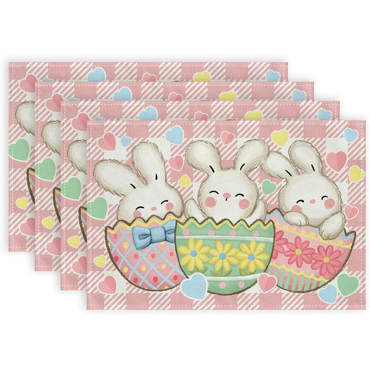Пасхальные Зайцы Салфетки на Стол Зеленые Синие Розовые Желтые Зайцы Цветочные Подставки под Тарелки Счастливой Пасхи Настольные Салфетки для Весенней Вечеринки Кухня Столовая 1pcs