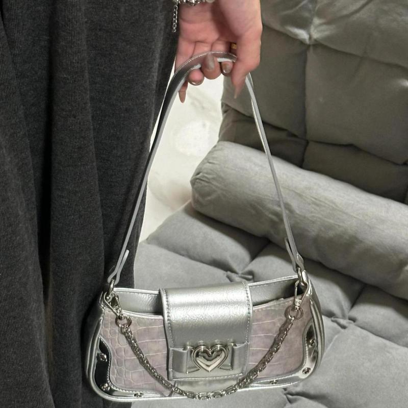 Sweet Cool Y2K Pink Underarm Bag Heart Chain Vintage Aesthetic Shoulder Bag for Women
