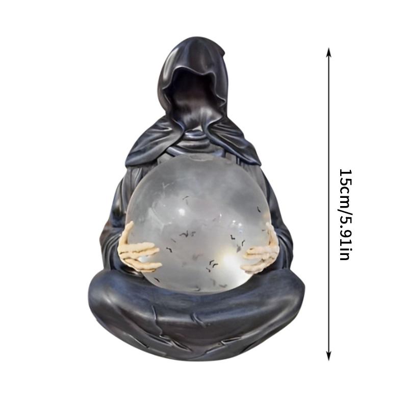 

Man Figurine Ornament Halloween Decor The Death God s Crystal Ball Statue Floating Bat Light-up Ball Grim Reaper Black Robe