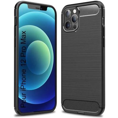 Protective Case - PROSHOP - for iPhone 12 Pro Max - Carbon Effect - Shockproof - Black