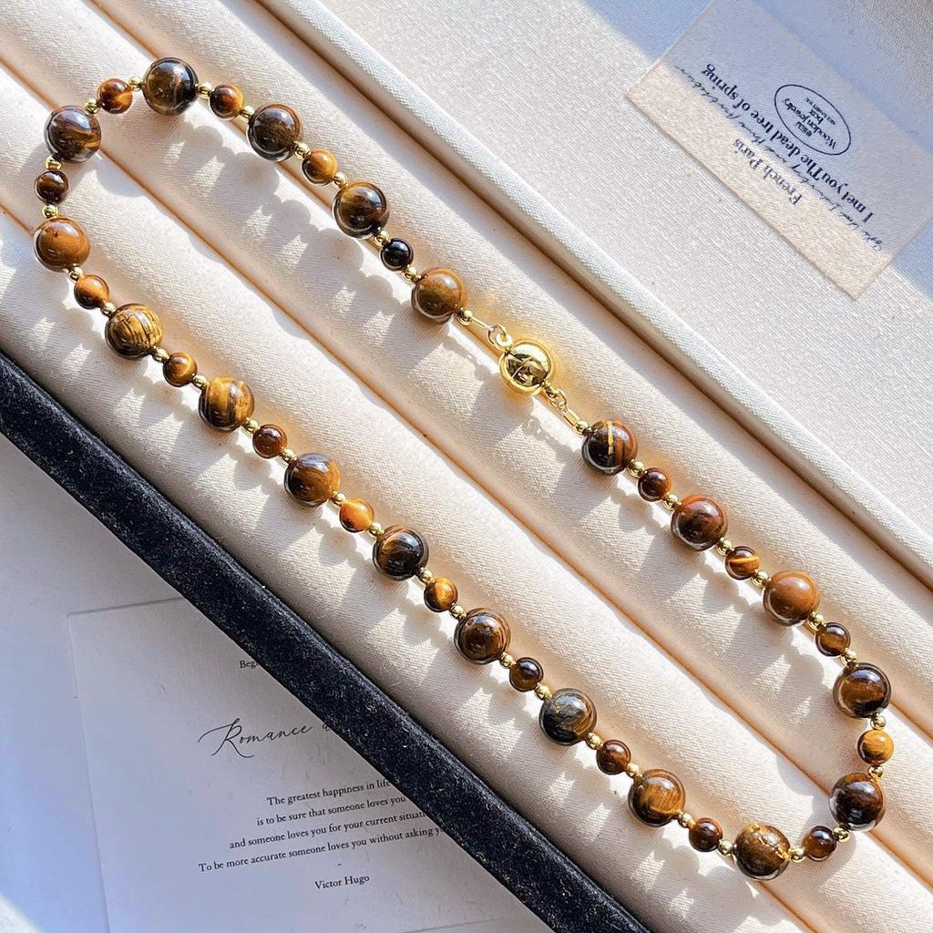 Maillard Natural Boutique Tiger's Eye Beaded Necklace Women's Autumn and Winter Clavicle Chain Light Luxury Sweater Chain Fidelity Support Recovery