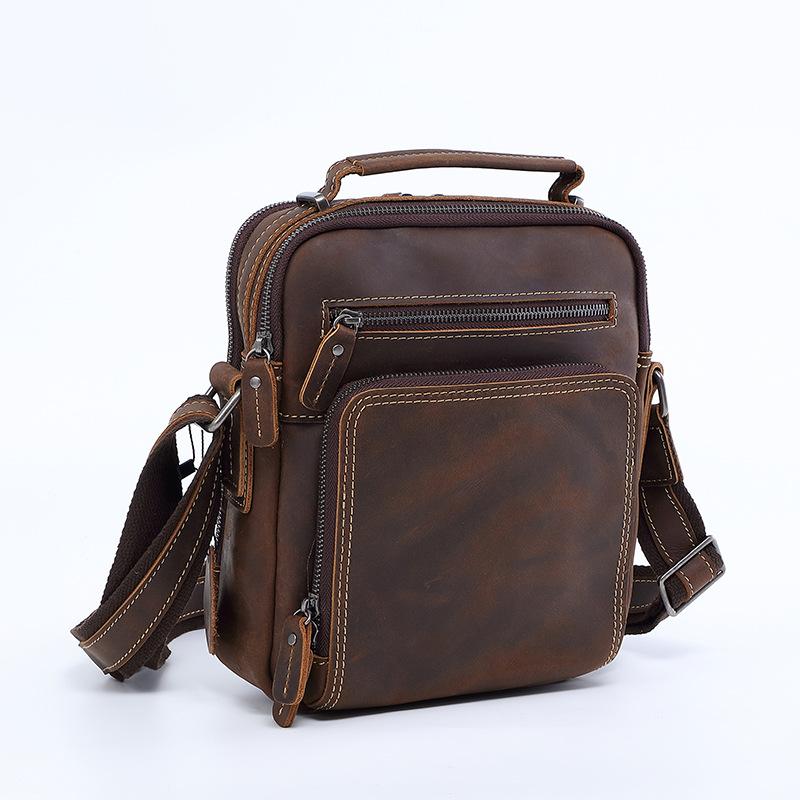 

Head Layer Cowhide Shoulder Bag, Genuine Leather, High-end Feeling, Crossbody Men s Leather Bag, Crazy Horse Leather, Personalized Mailman Backpack