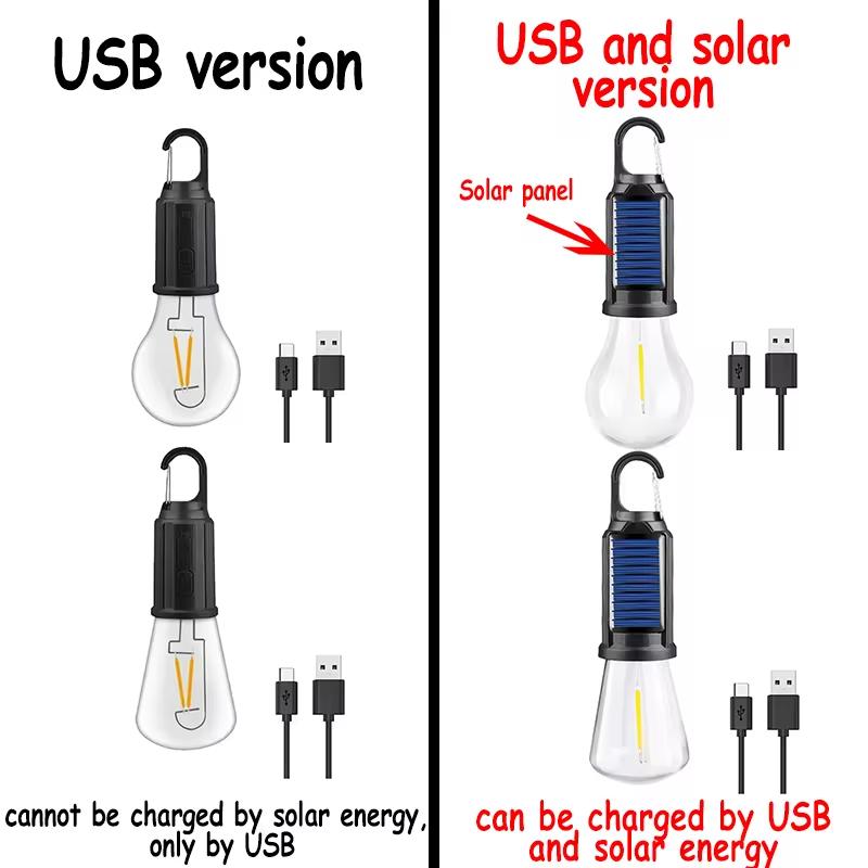 LED Lamp Bulbs Portable Camping Lights Outdoor USB Charging or Solar Powered Night Lights Waterproof Flashlight Essentials
