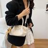 Retro solid color design bear pendant 2025 new high-end pleated dumpling bag handbag messenger bag bag female