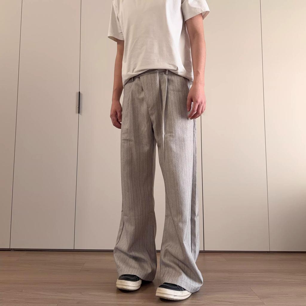 Old Money Wind Striped Suit Pants Men's Autumn Cleanfit Abraded Yamamoto Pants Lazy Wind Drooping Straight Wide-leg Pants