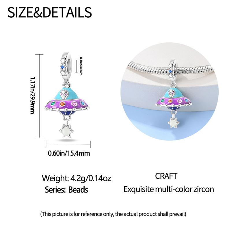 New In Copper-Plated Charms Luminous Spaceship Beads Fit Panora Bracelet&Bangle Diy For Women Birthday Fine Jewelry Gift