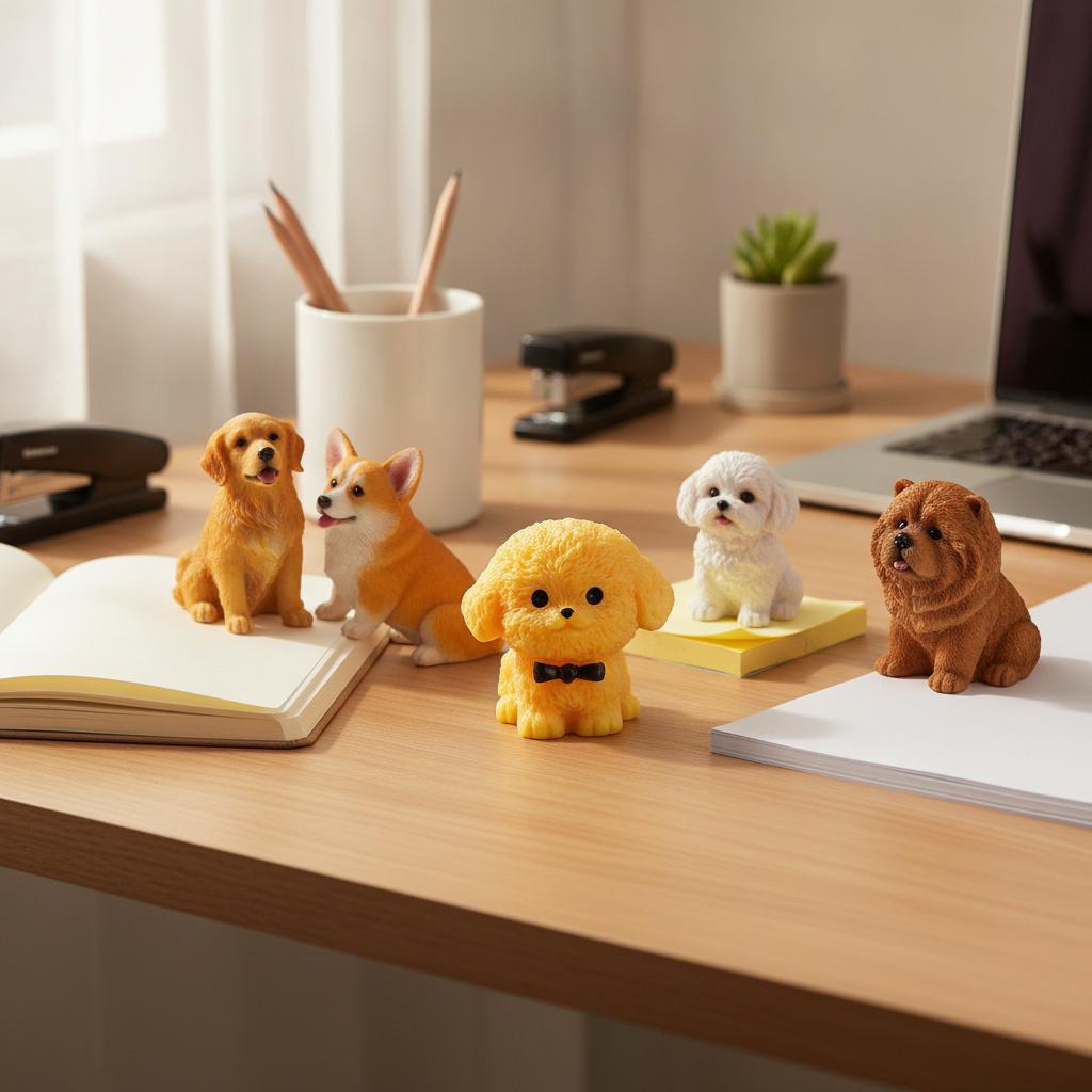 Miniature Dog Figurine Desktop Ornament Cute Corgi, Golden Retriever, Maltese, Chow Models