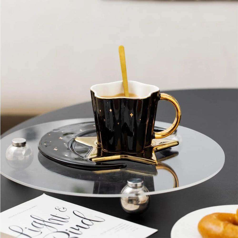 Creative Star Moon Water Cup Cafe Afternoon Tea Latte Coffee Cup Set Office Ceramic Mug Modern Home Breakfast Milk Cup Gift