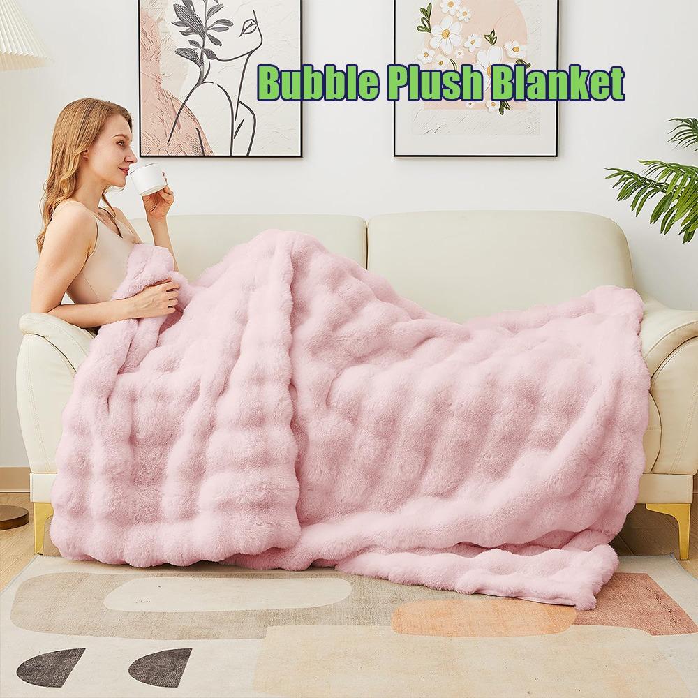 Double Sided Thickened Warm Soft Faux Rabbit Fur Bubble Plush Blanket Tuscany Style for Office Nap Sofa Throw Bedroom Decor Home