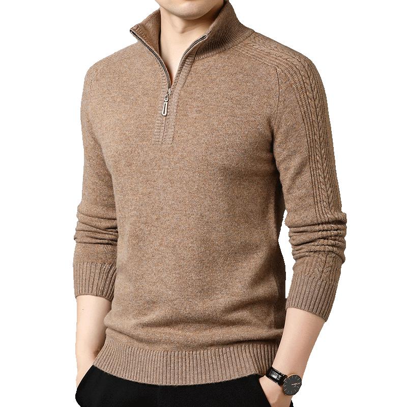 

ROMON Men s 100% Pure Wool Chunky Knit High-Neck Zipper Sweater L