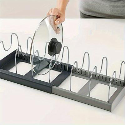 1 Expandable Pan and Flat Bottomed Pan, Lid and Dish Storage Rack, Adjustable Partition Stainless Steel Wire, Kitchen Cabinet Storage Room Baking