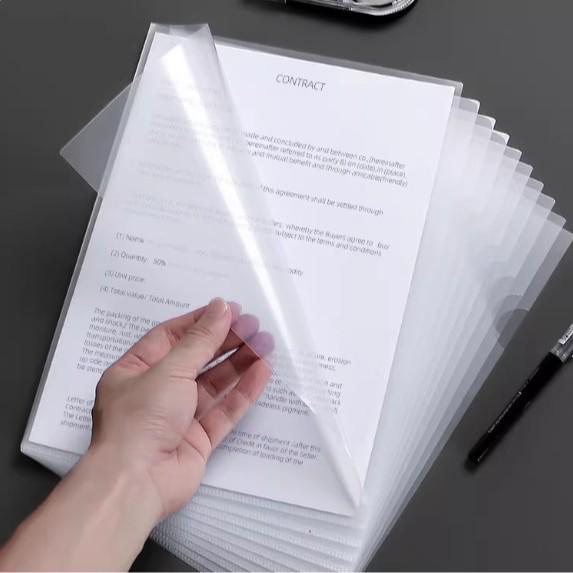 Transparent Waterproof A4 L-Shaped Document Folder with Single Clip