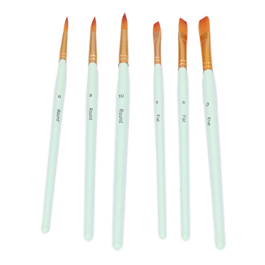 6pcs Paint Brush 6 Sizes Convenient Practical Reliable Durable Light Green Handle Drawing Supplies for Artists