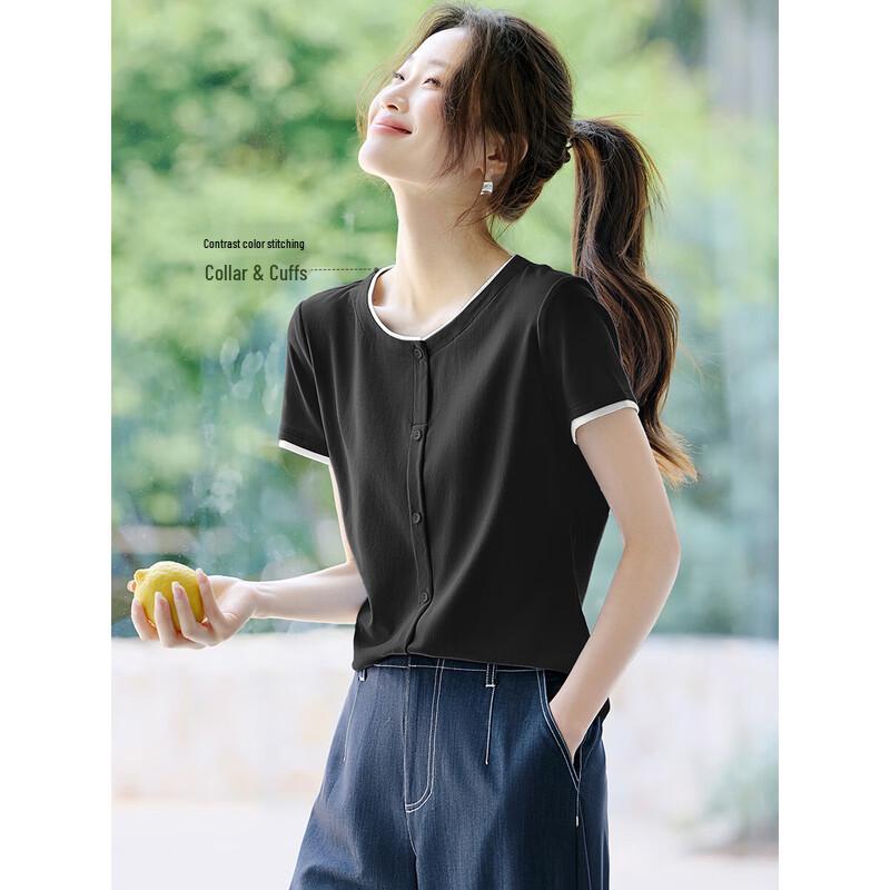 

Women s Casual Color-block Short Sleeve Knitted Shirt S
