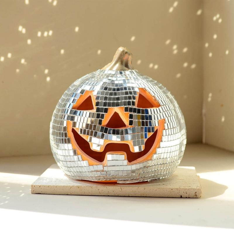 Portable Mirror Glass Pumpkin Light For Home Haunting House Decoration Decorative Halloween Ornament