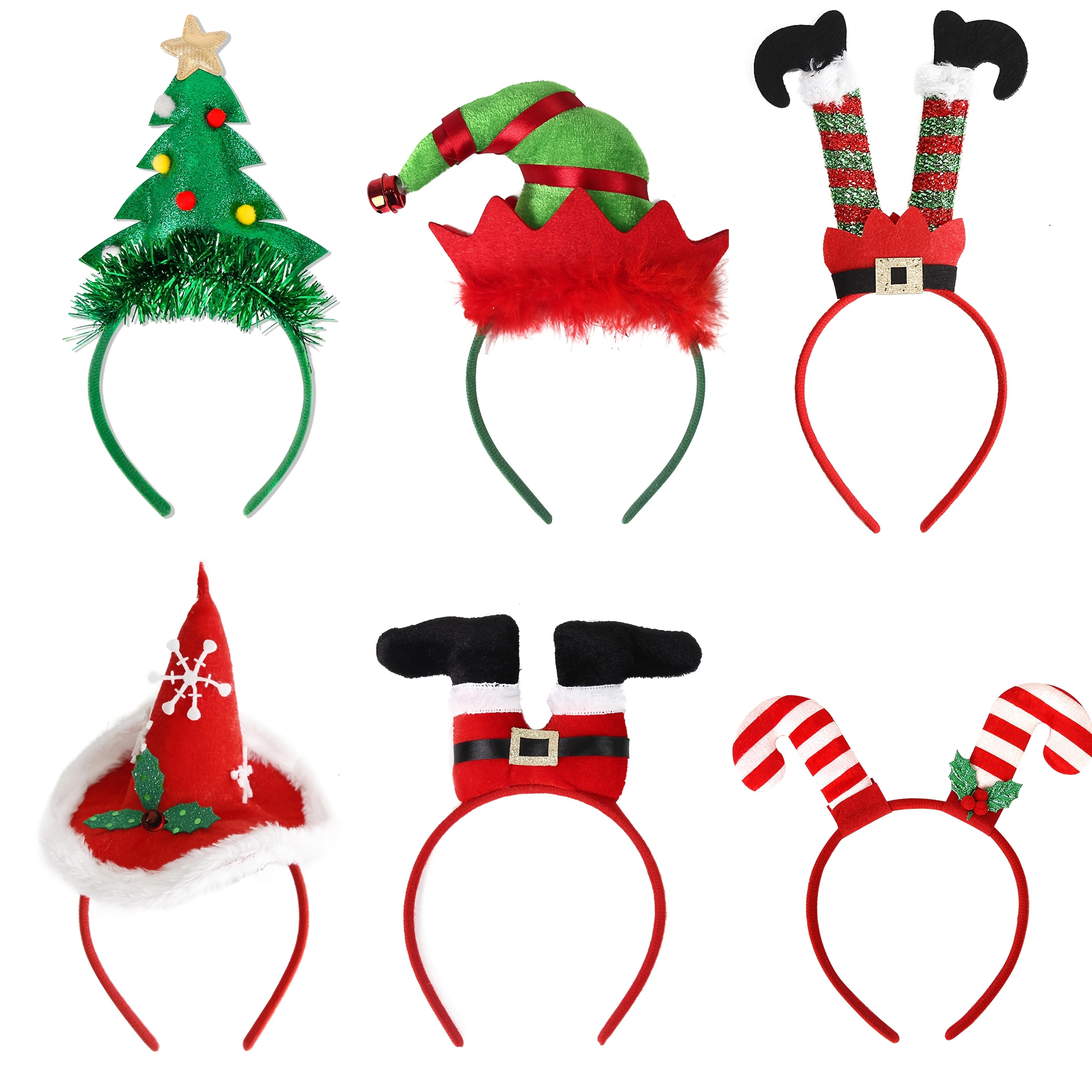 

6Pcs Classic Christmas Headbands - Festive Holiday Party Accessories with Santa, Reindeer, Christmas Tree Designs