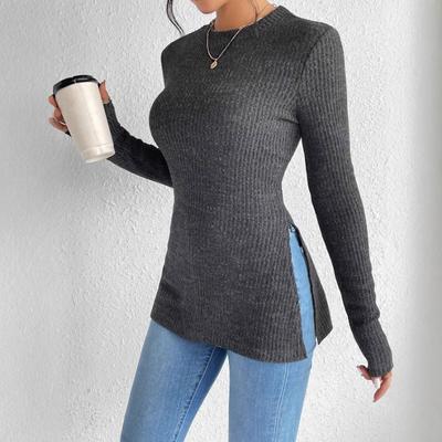 Sexy Women's New Slim Fit Pit Strip Grinding Round Neck Hem Ribbed Knit T-shirt