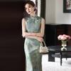 Green sleeveless national style new Chinese daily Suzhou long cheongsam improved young 1011 new women's high sense