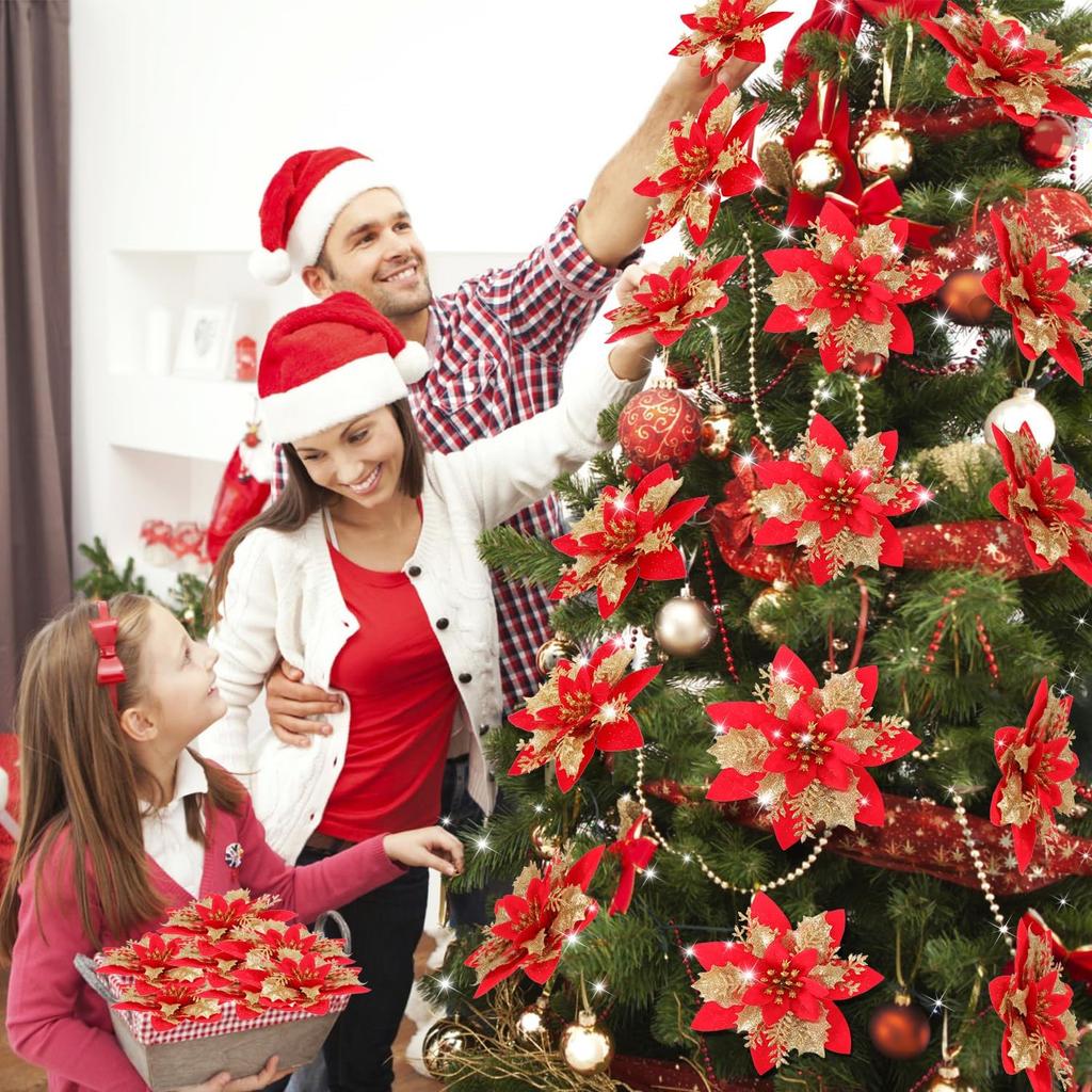 Large Artificial Christmas Flowers Glitter Xmas Tree Ornaments DIY Wreath Simulation Floral Wedding New Year Party Home Decor