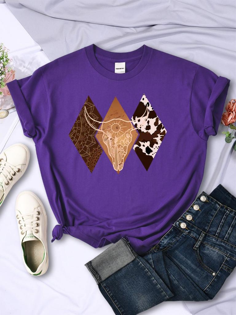 Kawaii Woman TShirts Cowboy Style Pattern Printed Short Sleeve Breathable ONeck Soft Tee Shirts Summer Street Female Clothes