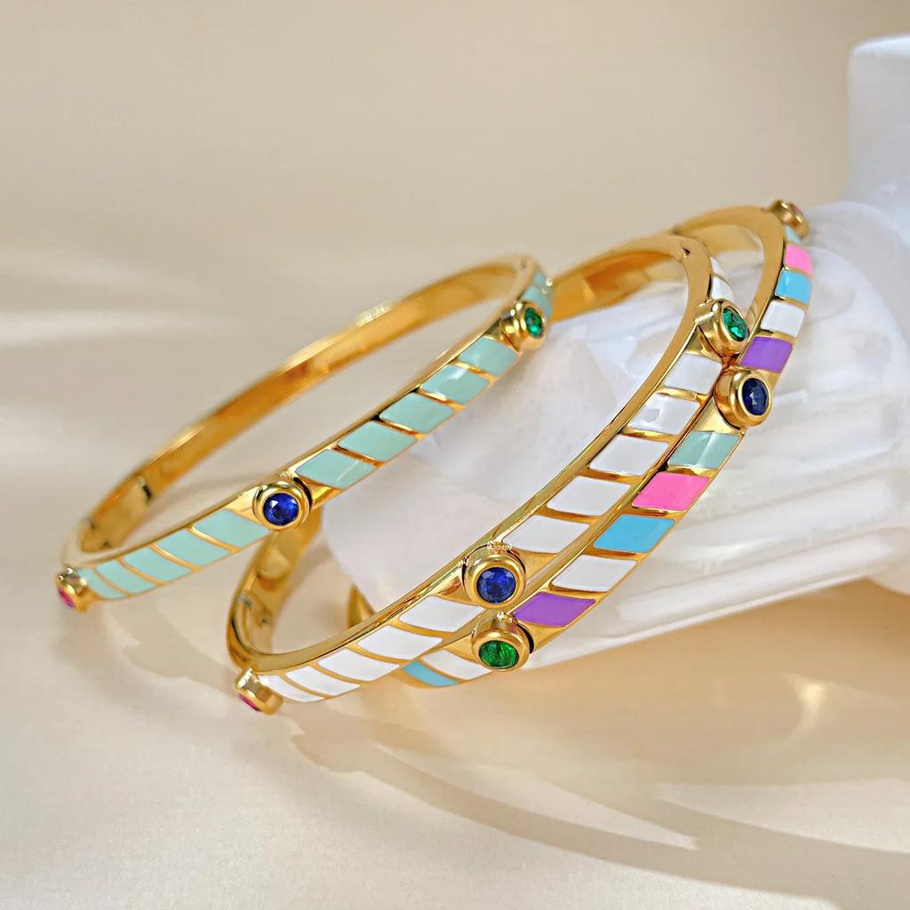 Light luxury design titanium steel candy colour striped inlaid zirconia stainless steel bracelet ladies fashion stackable color