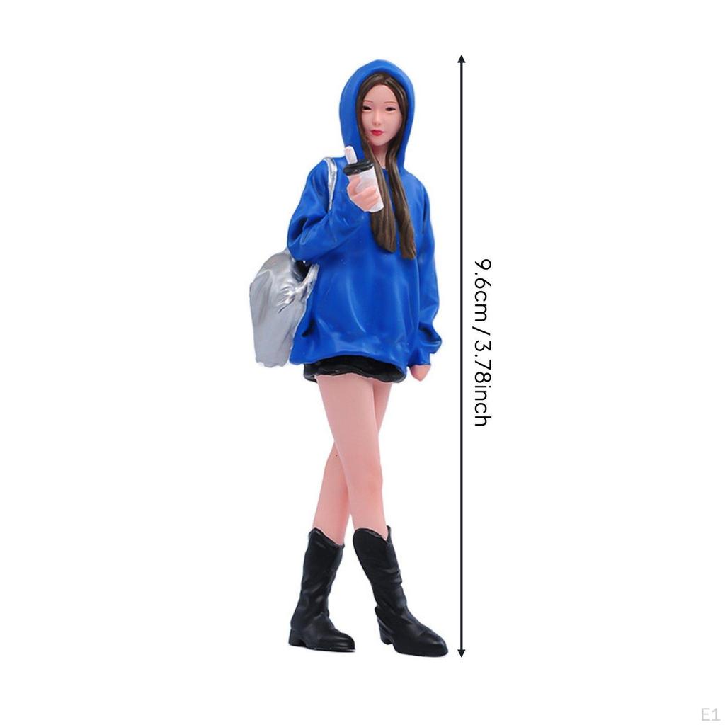 1/18 Scale Hoodie Girl Figurine HandPainted Female Figure in Blue Resin Material Modern Woman