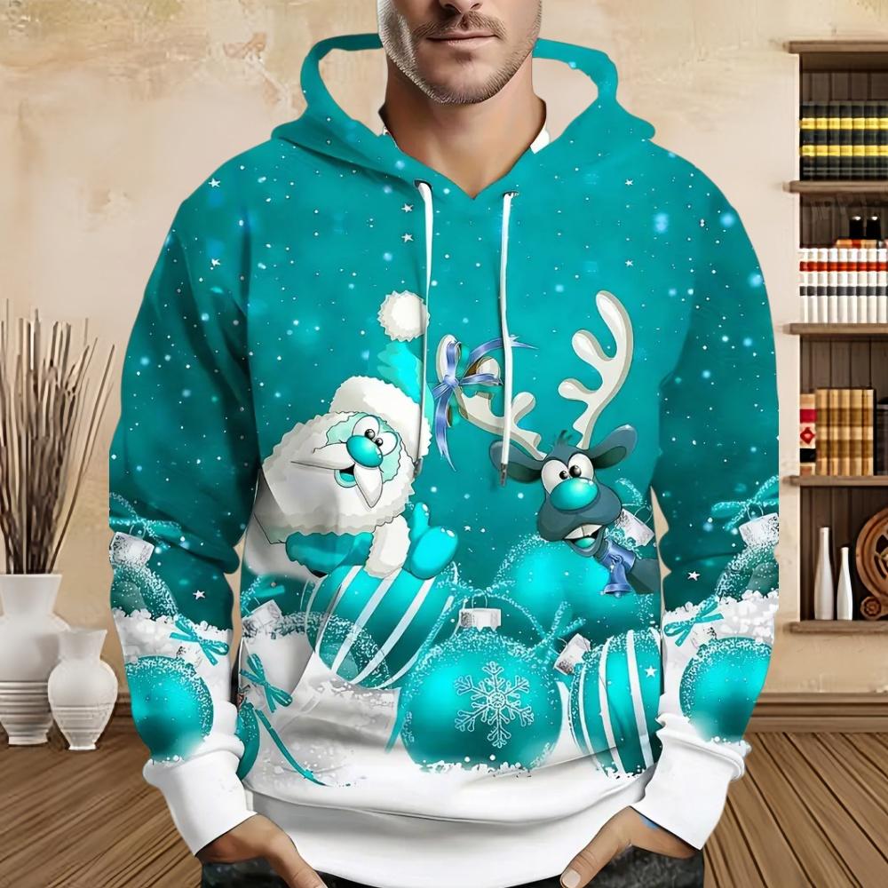 Men's Fashion Christmas Skull Tree Pattern 3D Print Long Sleeve Hoodie Sweatshirt Large Pocket Pullover Oversize Sweatshirts Top