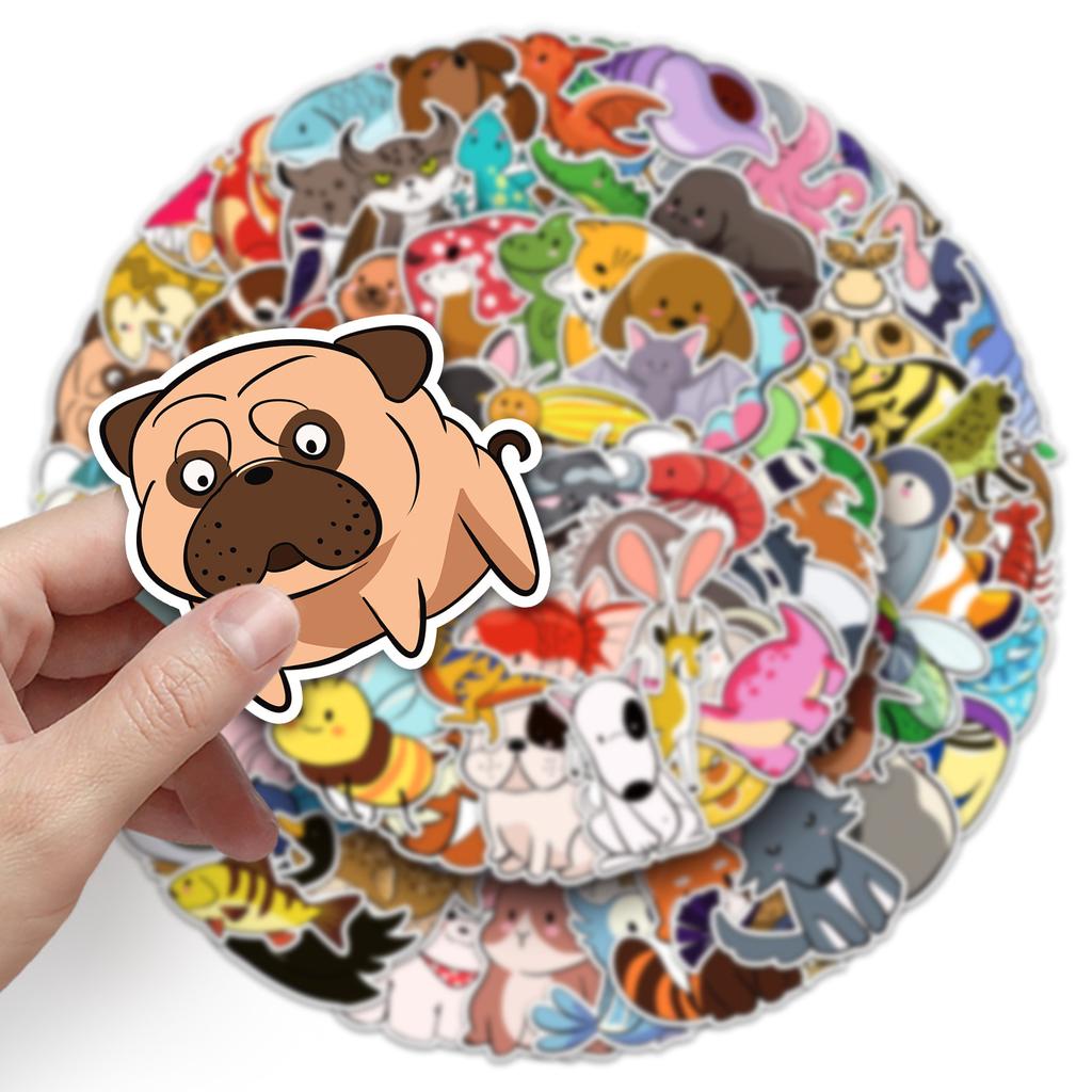 100 Einfache Zeichnung Tier Graffiti Aufkleber Cartoon Niedlich Guka Handgezeichnet Dekorative Wasserbecher Handy Aufkleber