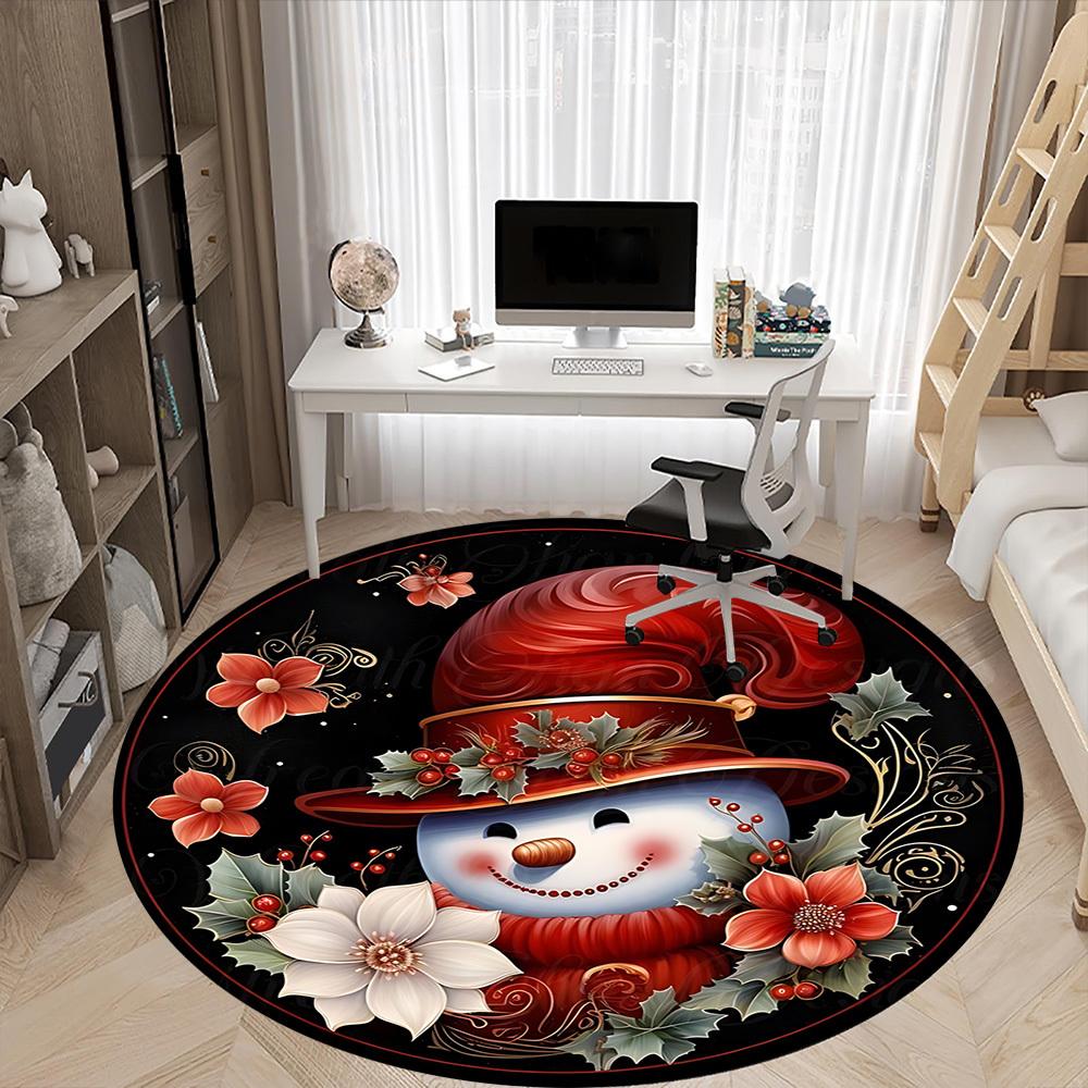 1pc Christmas Snowman Decor Chair Carpet for Office, Round Non Slip Durable Large Size Office Carpet, Suitable for Office