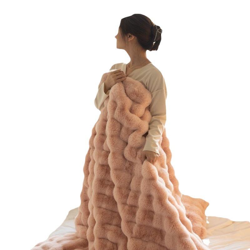 Luxurious Short-Pile Rabbit Fur Plush Blanket for Office, Sofa & Bed