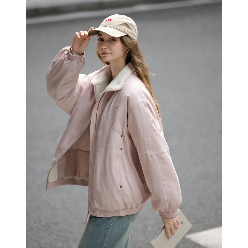 TonLion Women's Color-block Short Padded Jacket with Faux Shearling Collar