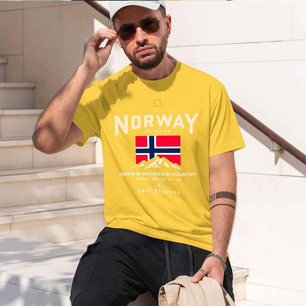 Pure Unisexs Casual Loose And Fashionable Norway Grh Printed Breathable Short Sved Round Neck Tshirt 2026 New Model Shortsleeve