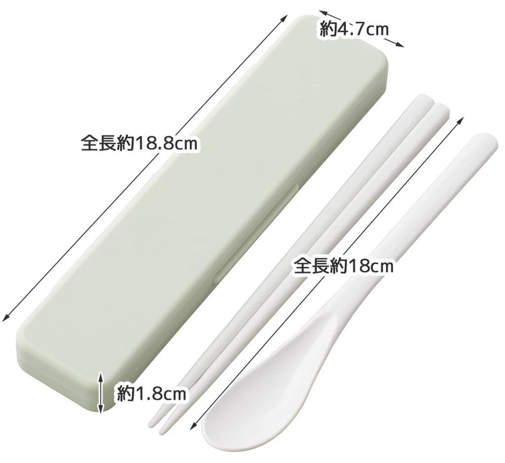 Skater Chopsticks and Spoon Bento Combo Made In Dull Set, Box, Adult, Antibacterial, Set, 18cm, Quiet, Japan, Green, CCS3SAAG-A