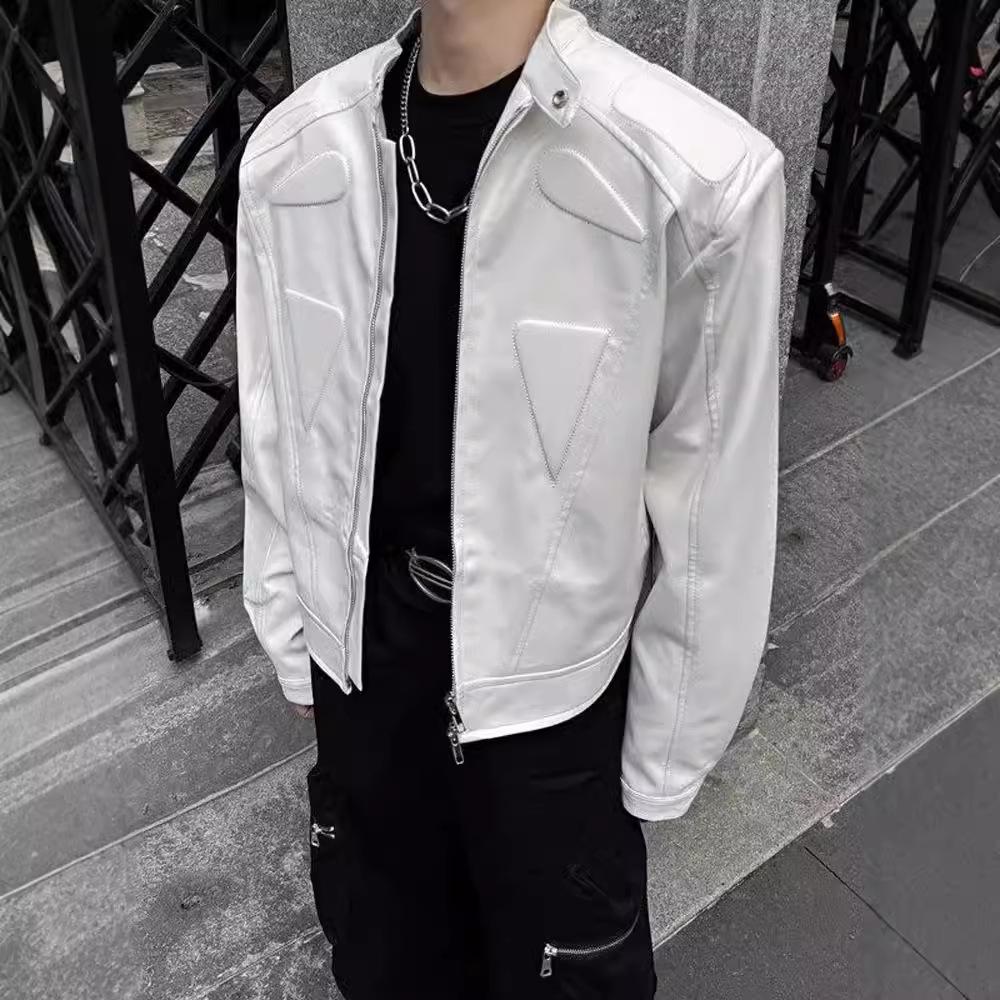 Короткая кожаная куртка мужская нишевый дизайн подплечник велосипедная мотоциклетная куртка M