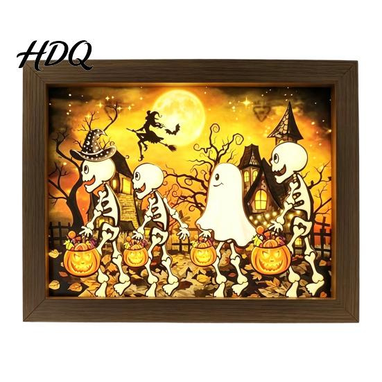 Gothic Style Bedroom Accessories Ghost Photo Frame Lamp Halloween Lighted Shadow Box Seasonal Shelf Accents Skeleton Table Centerpiece for